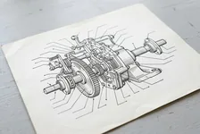 紙に刷られた機械の線図